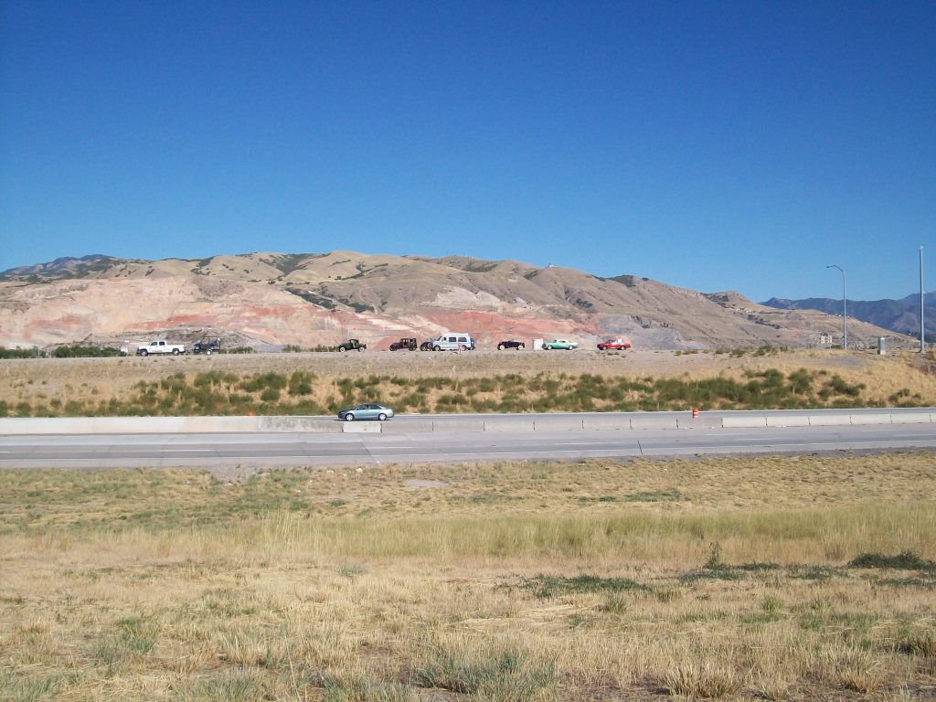 Group of classic car owners merge left to cruise the new highway (northbound I-215 at 2100 North)