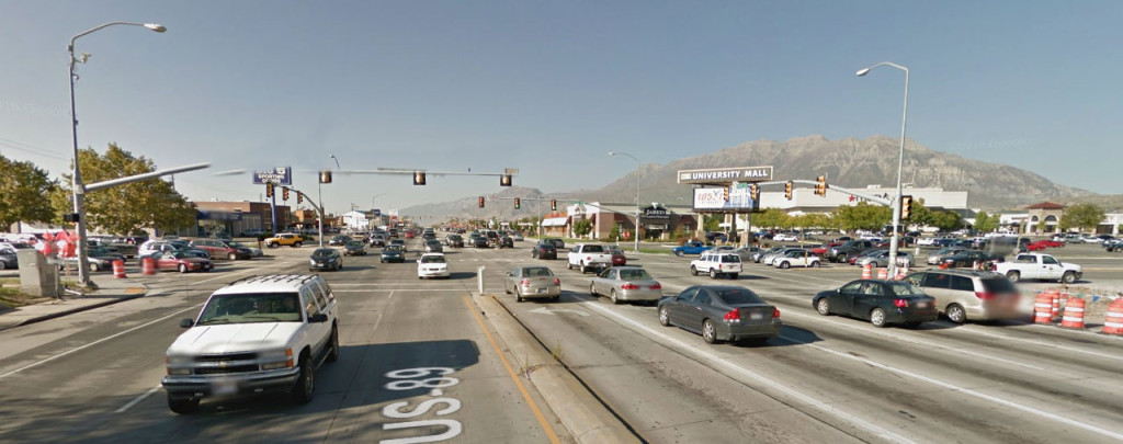 Looking north. Present conditions of US-89  "State Street" and SR-265 "University Parkway." While the intersection functions now, it'll be a complete disaster by 2040.