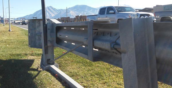 Figure 11 Shock-absorbing attenuator - This upstream-facing W-beam terminal hardware along a Spanish Fork, Utah expressway is designed to collapse and absorb the force of a colliding car at highway speeds.
