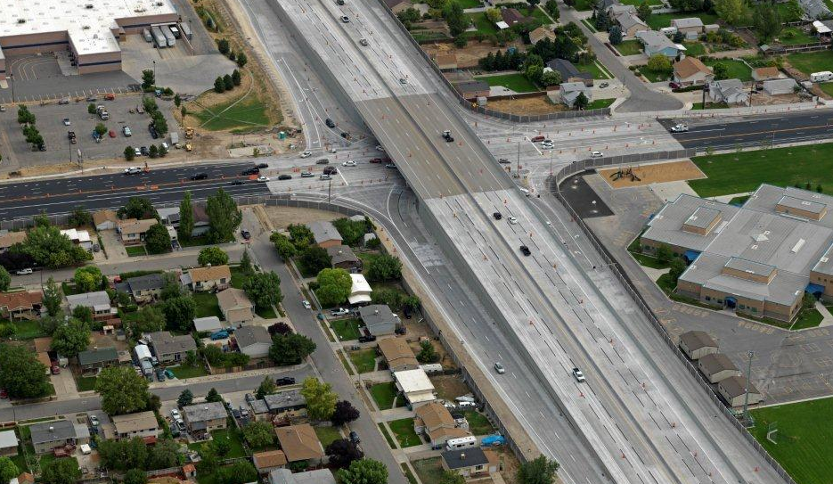 New freeway-style interchange replaces at-grade signal. Bangerter (SR-154) and 7800 South in West Jordan, Utah.
