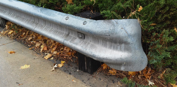 Figure 9 Flared end – A W-beam guard rail in Provo, Utah with flared end. AASHTO is calling for an end to all new flared ends and want to see them replaced with shock-absorbing attenuators.