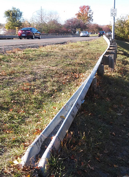 Figure 10 Turned down barrier – this type of barrier end can cause an out-of-control vehicle to vault into the air.